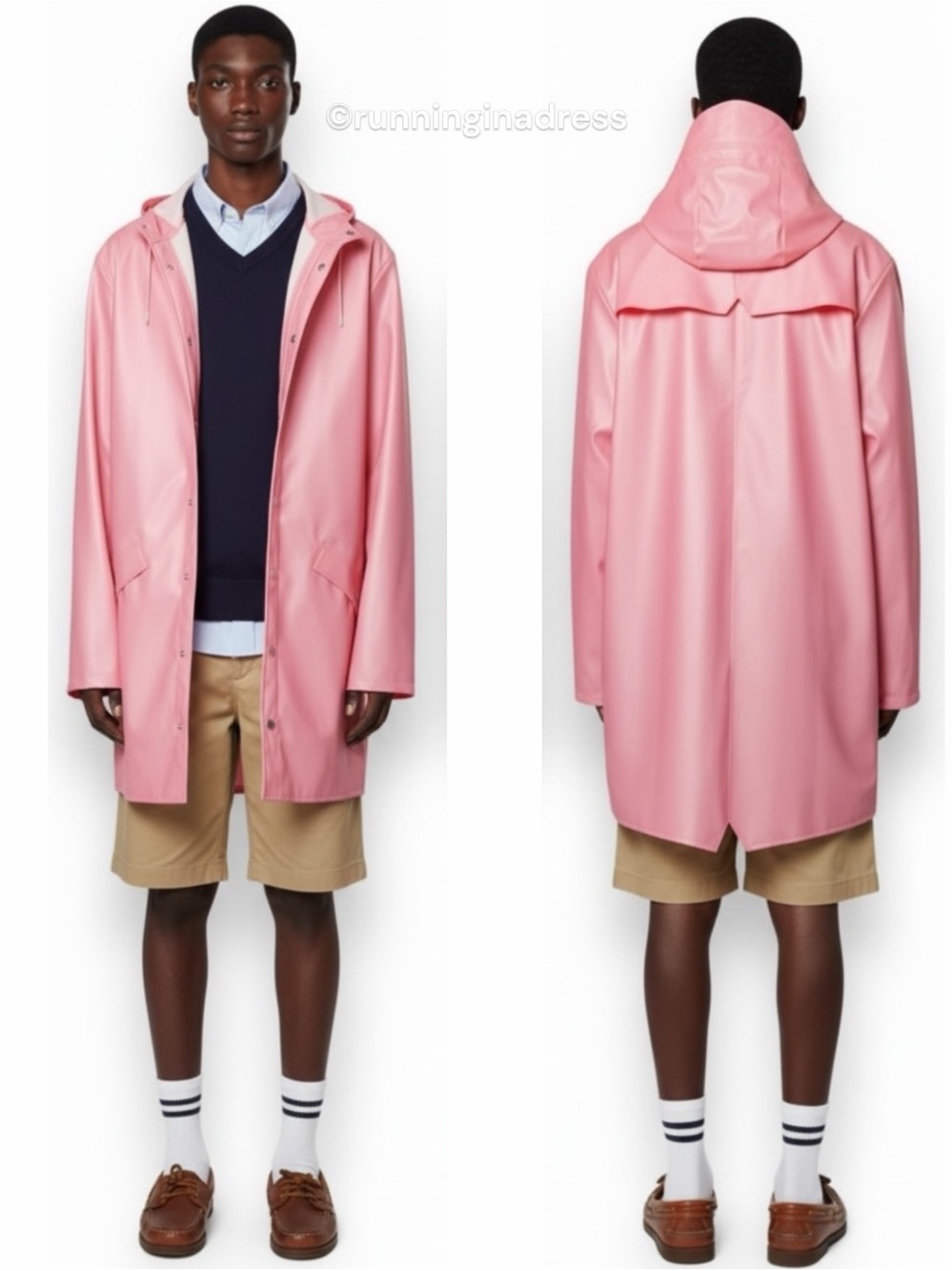 NWT Rains Long Jacket In Color Pink Sky Size Unisex Large Style 12020